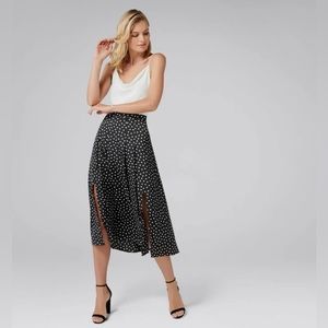 Black & White polka dot pleated midi skirt with slits